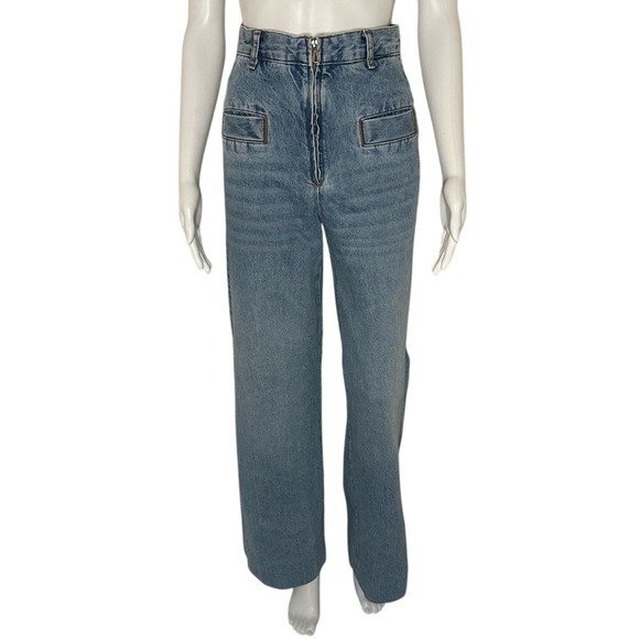 Sandro Oslo Cotton High Waist Wide Leg Faded Denim Blue Jean Size 34 - Picture 1 of 14